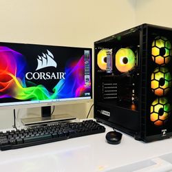 NEW CORSAIR Gaming PC 8 Core I7K @3,5 GHz. GPU AMD RX580 4G.  256G M2 NVme / 1T HDD, 16G RAM. WIFI. Bluetooth. USB3, 650W 80+ PSU. 22”Monit. Win11 Pro