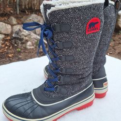 Nice Womens Sorel Tivoli Black Canvas Waterproof Insulated Boots Size 8.5