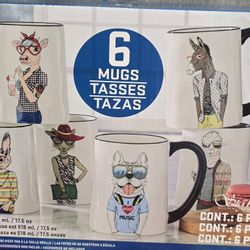 Signature 17.5 oz Glazed Ceramic Animal Themed Cups Set of 6 brand new