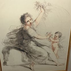 F Bartolozzi Classical Style Figural Print / Gold Gilt Frame