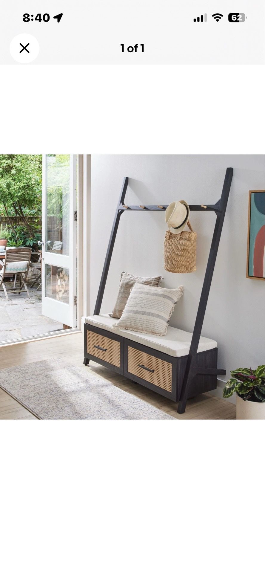 BRAND NEW - Better Homes & Gardens Springwood Entryway Hall Tree Bench and Rattan - Charcoal