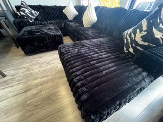 🖤 NEW Oversized Black Corduroy Sectional + Ottoman (4-Piece) 🖤💲 ONLY $1,999