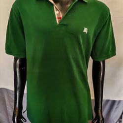 Burberry Brit Polo Shirt Men’s XL Green Classic Fit Check Collar 100% Cotton

