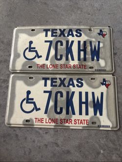 Texas TX Lone Star State Handicap License Plate 7CKHW Set Of 2