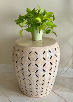 22”H Large Ceramic Lattice Garden Stool Pedestal