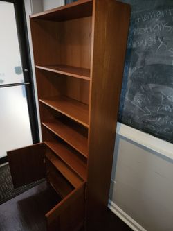 Bookcase- light wood with storage doors