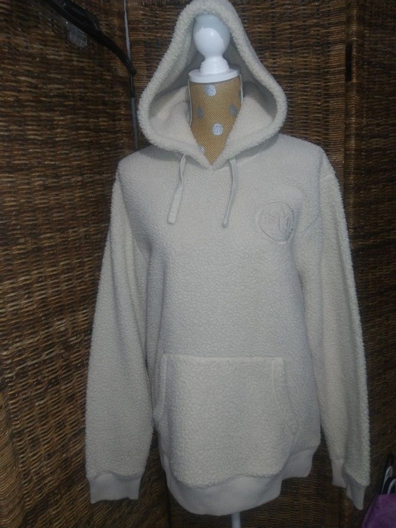Old Navy Large Super Plush Fleece Hooded Pullover Cream W/Pockets