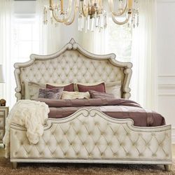 💰HAPPY WEEKS 🤟Ivory & Camel - 5pc Queen Panel Bedroom Set, Sameday Delivery, Glam, Comfortable 