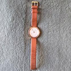 Women's Skagen Rose Gold-Tone Watch with Genuine Leather Strap - New Battery