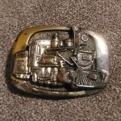 Vintage 1983 Steam Engine Train Brasstone Belt Buckle