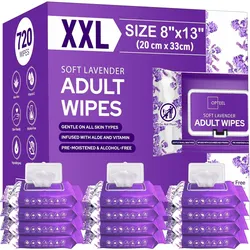 720 Count Adult Wipes XXL 8x13 Incontinence Washcloths Lavender