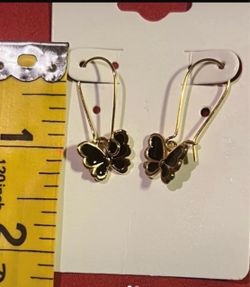 Gold-Tone Black Butterfly Drop Earrings