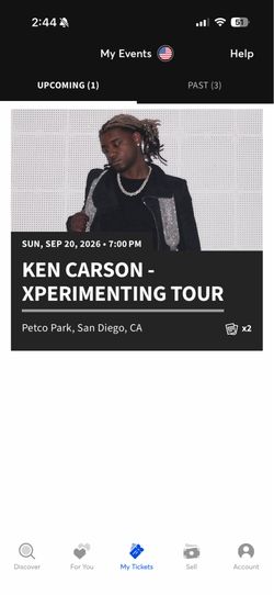 SELLING TWO KEN CARSON TICKETS FOR SD SHOW