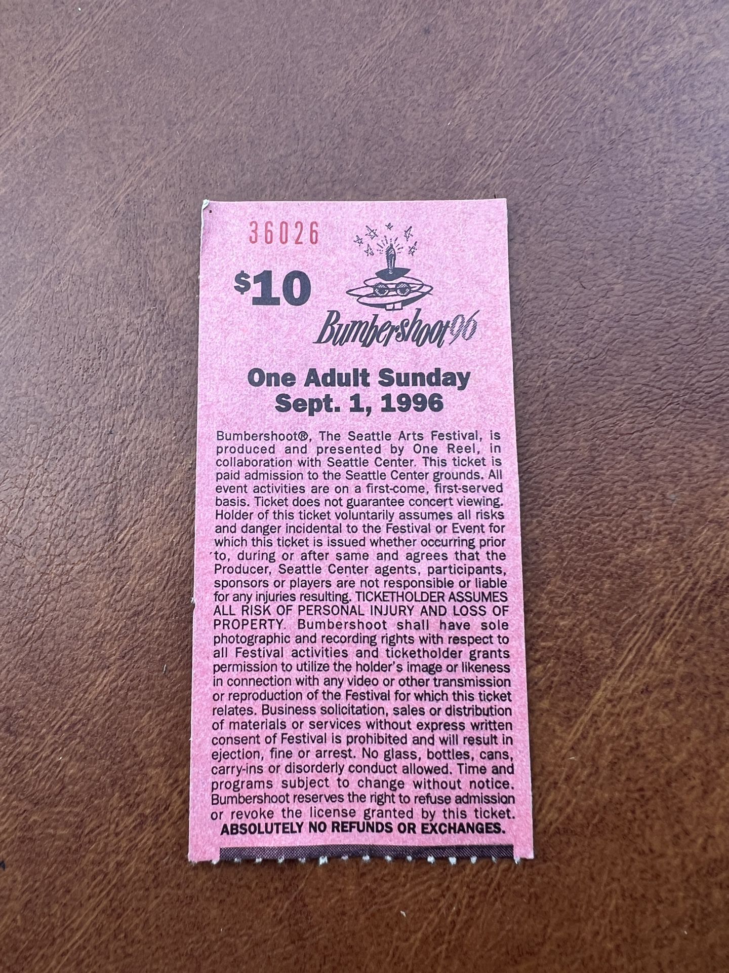 1996 Bumbershoot Seattle Arts Festival Seattle Center Concert Ticket Stub
