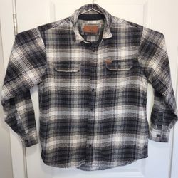 Orvis Flannel Shirt Mens Large Shacket Navy Plaid Thick Heavy w/Pockets