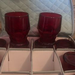 12 Vintage Viking Ruby Red Georgian Honeycomb Glasses