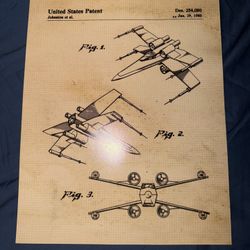STAR WARS X-Wing Fighter 1980 Patent Drawing./Poster Art Print