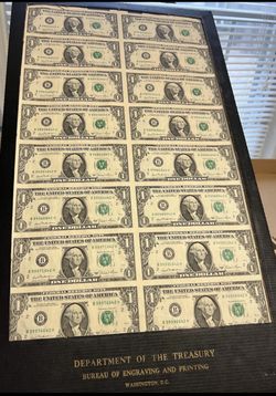 1981 Uncut Sheet Of 16 One Dollar Bills