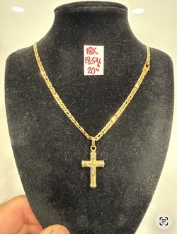 18K Solid Gold Italian Chain And Pendant For Wedding 18.5Gr 20 Inches Long