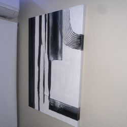 picler art Hand painted black and white abstract wall decoration oil Thick texture Minimalist art 36x24 inches