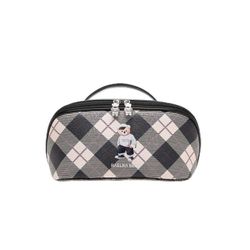 RAELRA BEAR Large Capacity Travel Cosmetic Bag PU Leather Waterproof Makeup Bag Women Portable Cosmetic Bag - Ivory 