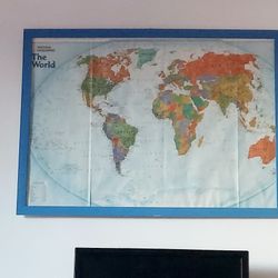 World Map Framed With Glass 21 X 29