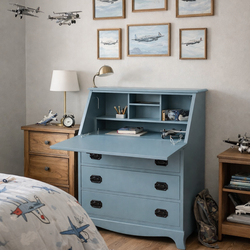 Refinished Blue Solid Wood 3 Drawer Secretary Desk Dresser