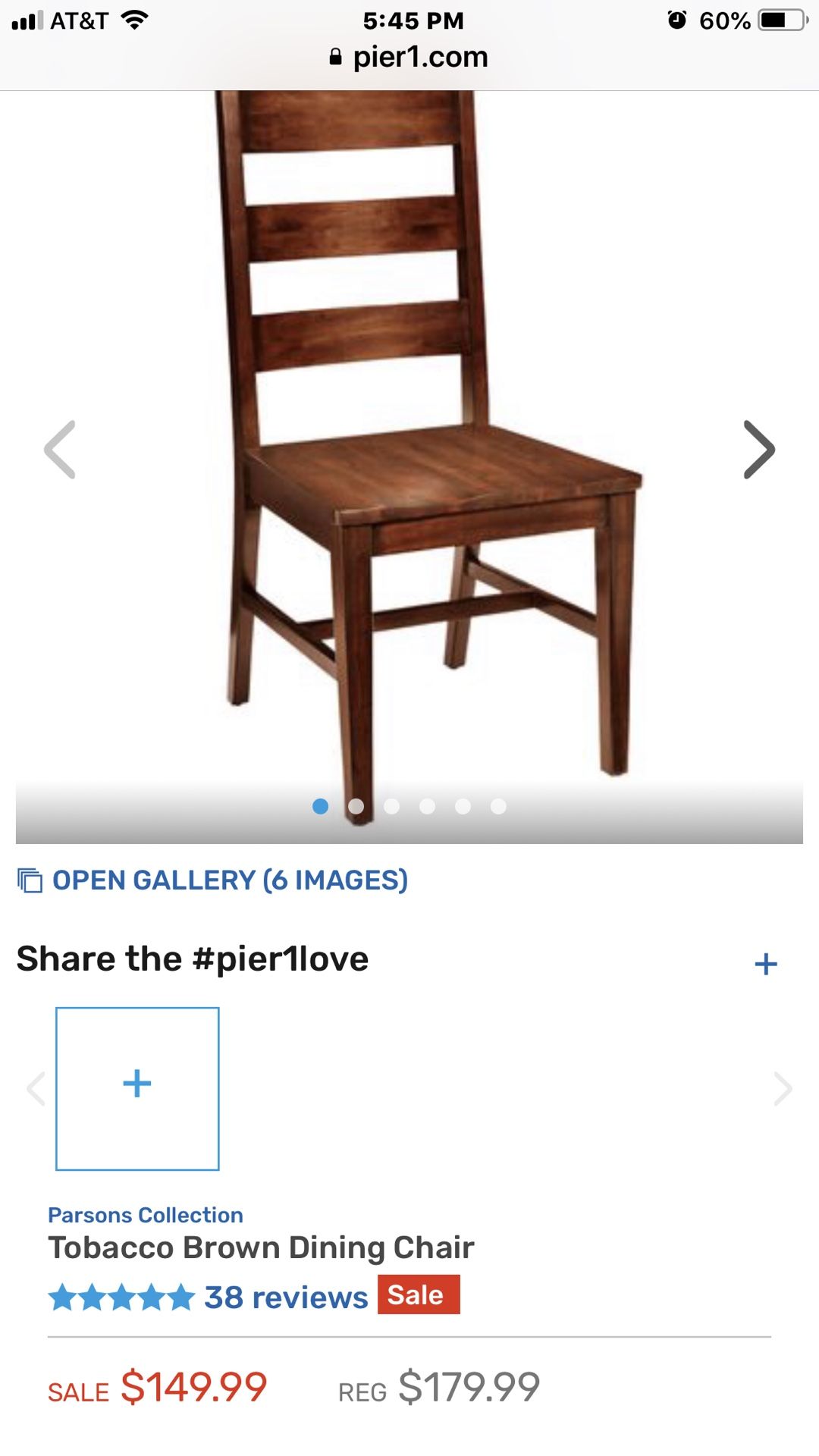 Pier 1 dining room chairs (6 total) - Tobacco Brown - sku 2691730 - Like new! - Pier One