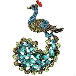 Chic Teal Peacock Rhinestone Brooch