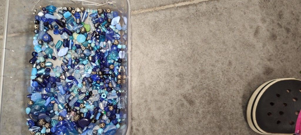 Lot Of Glass And Metal Beads Focusing On The Color Blue