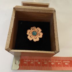 Turquoise copper ring flower adjustable size Jewelry Blue Natural Stone Women