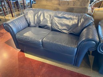 Deep Blue Leather Two Seater Loveseat