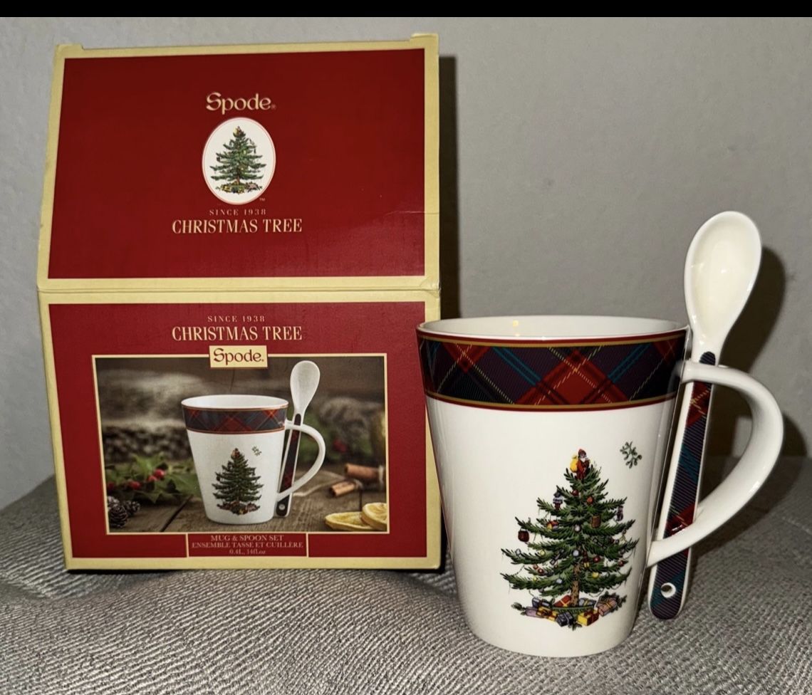 Spode Mug & Spoon set- Christmas Tree, 14oz 