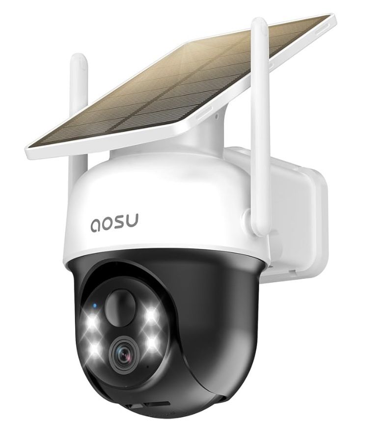 AOSU Solar Camera Security Outdoor - 100% Wire-Free Security Cameras Wireless Outdoor for Home Surveillance with Fixed Solar Panel, 360° Panoramic Vie
