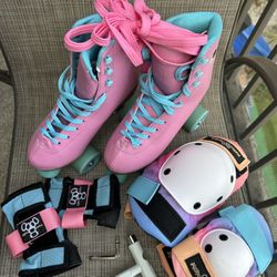 Smiley Skate Supply Pink Roller Skates Size 7 w/ Gear Set – Complete Bundle!