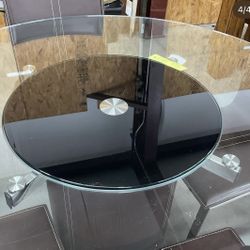 Brown Glass Round Table with Lazy Centered Susan 