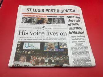 St. Louis Post Dispatch Jack Buck Death Newspaper June 20, 2002 Tribute
