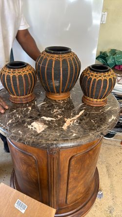 Wicker & Ceramic Vases (set)