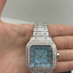 BRAND NEW SS Blue Dial Ladies Moissanite Watch
