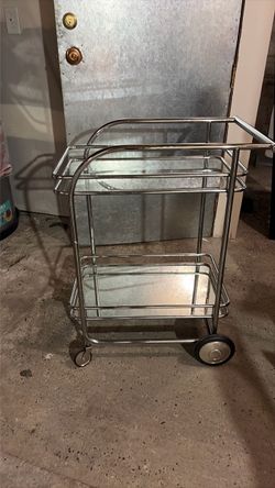 Glass rolling bar cart