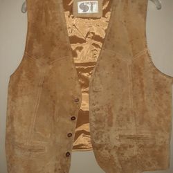 Western Leather Cowhide Large Button Vest Cowboy Mens Male