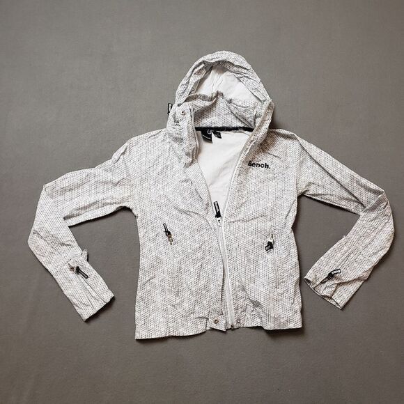 BENCH BBQ Windbreaker Jacket Geometric Grid Stowaway Hood Hiking Small