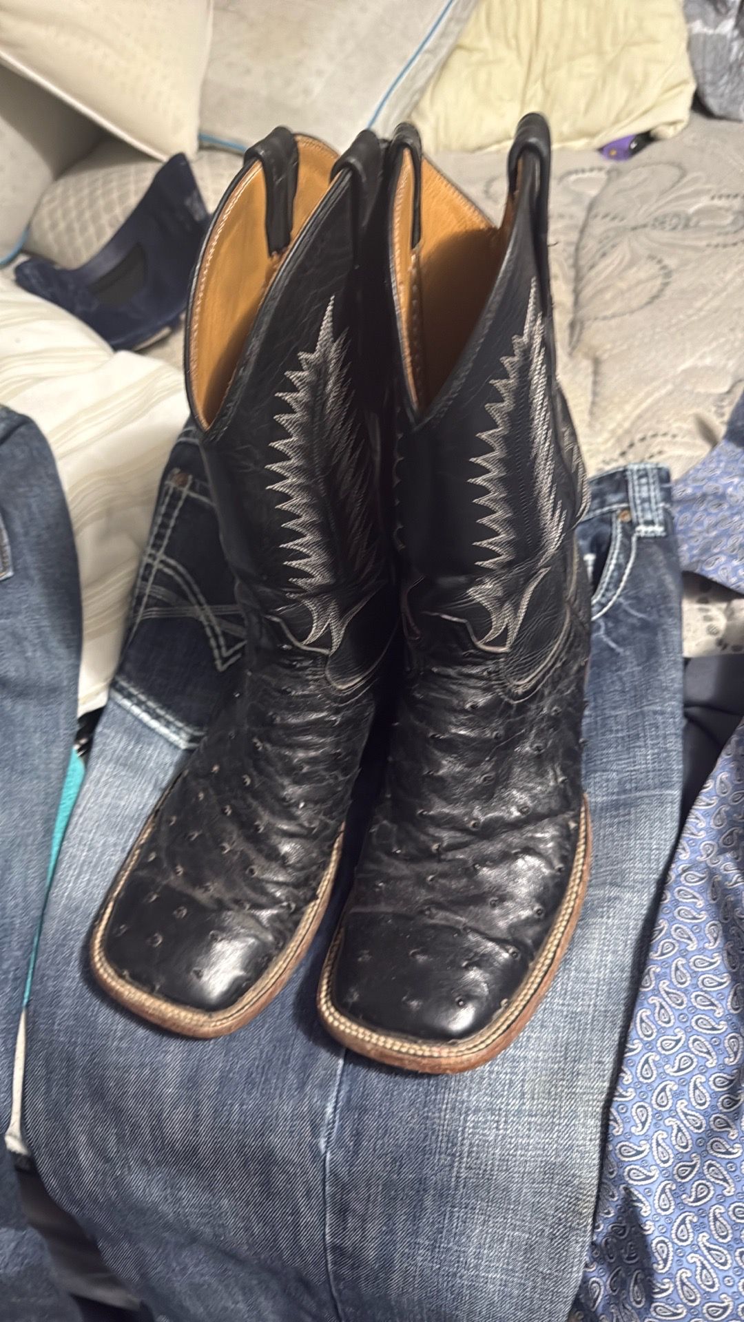 Black ostrich boots