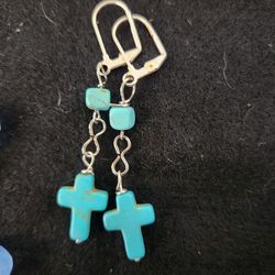 Pierced Turquoise Cross Earings