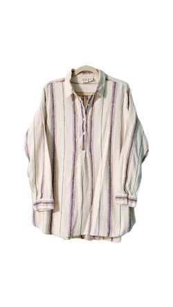 Boo Gemes Women's XL Striped Cotton Tunic Shirt Casual Vintage Americana Boho
