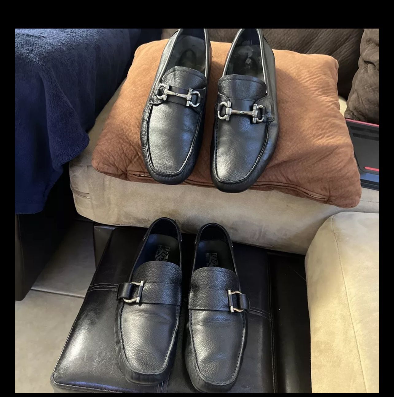 Salvatore Ferragamo mens Shoes Loafers Slip On Black Leather Size 12D & 12 3E