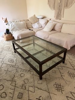 Pottery Barn Wood and Glass Coffee Table 52x34x17