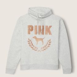 Victoria's Secret PINK Everyday Lounge Cowl Neck Pullover Gray Rose Gold Size XL