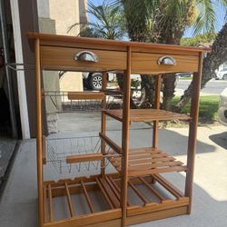 Kitchen Cart Island Wooden w/ Drawers and Baskets