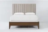 Queen Velvet Gray Upholstered Panel bed with wooden bed frame